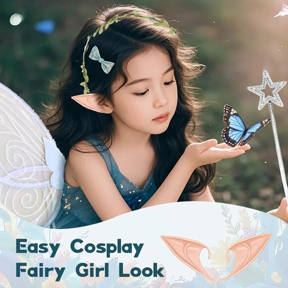Fairy Costume Set for Girls Women Iridescent Wings Elf Ears Flower Crown Wand - Picture 3 of 7